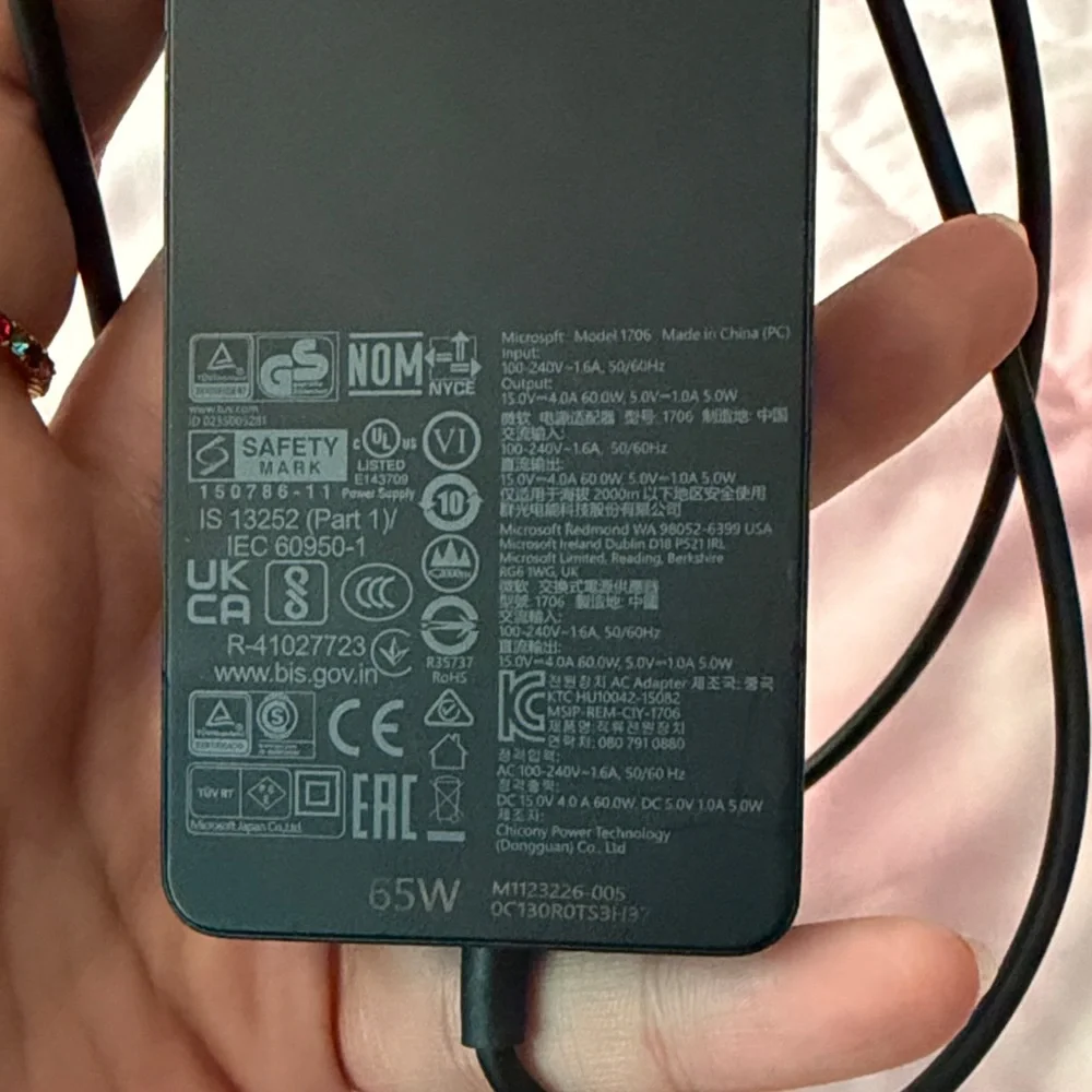 Microsoft Surface 11 Black Power Adapter with Cable